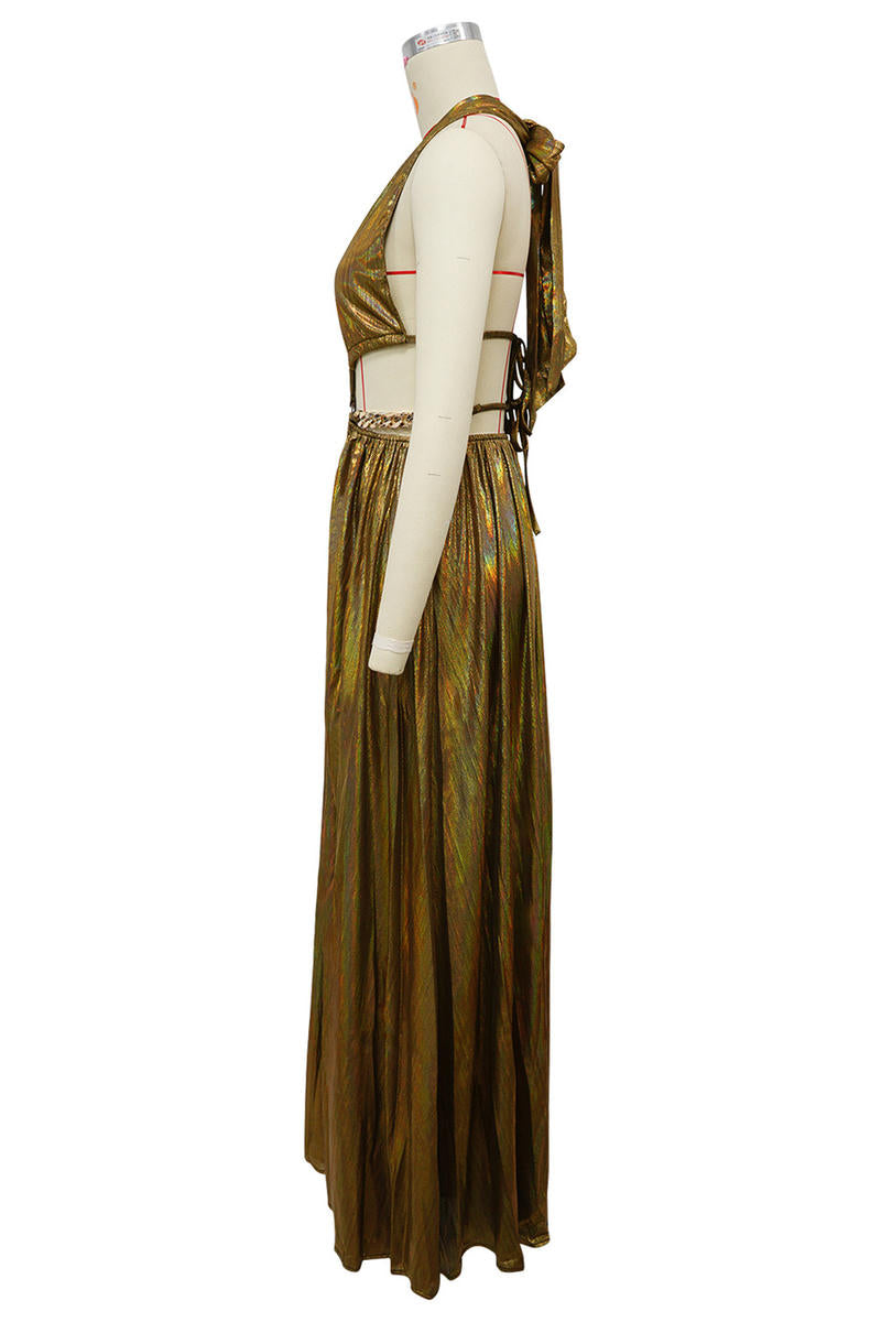 Golden Goddess Metallic Cutout Maxi Dress