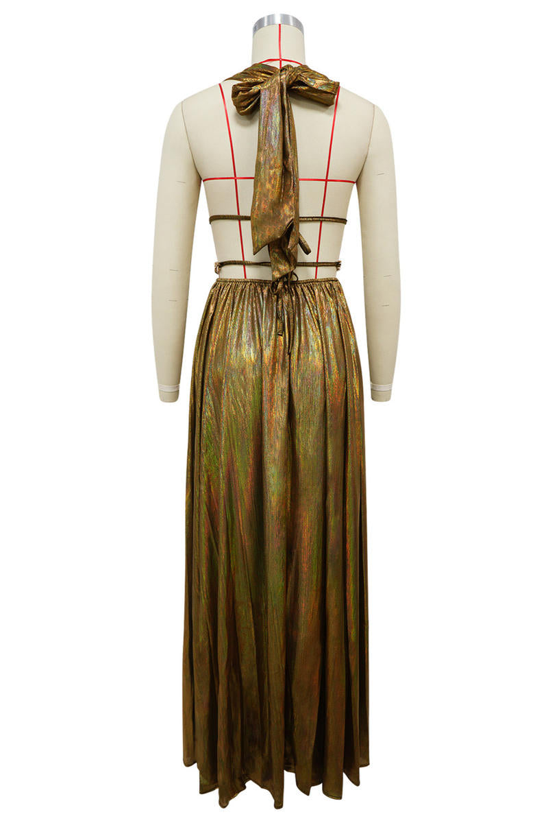 Golden Goddess Metallic Cutout Maxi Dress