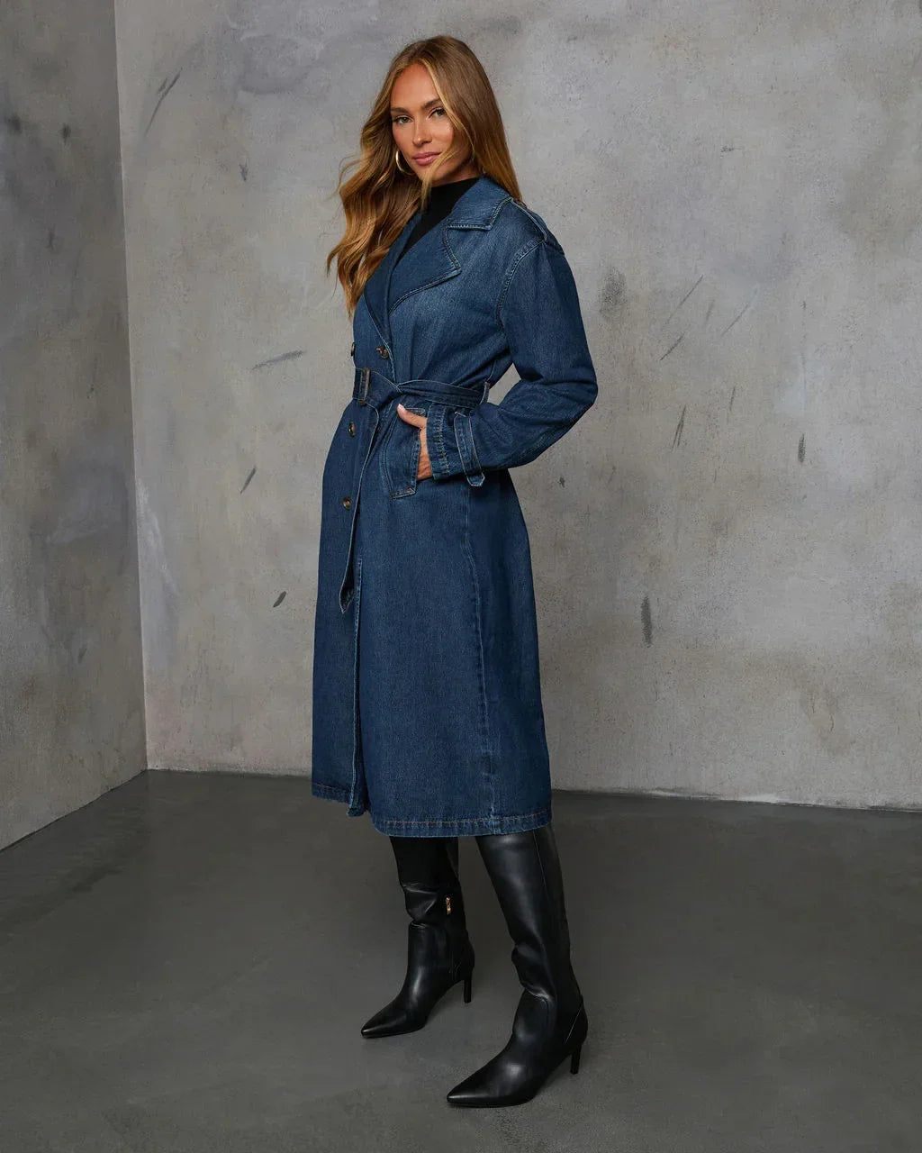 Women’s Mid-Length Denim Trench Coat