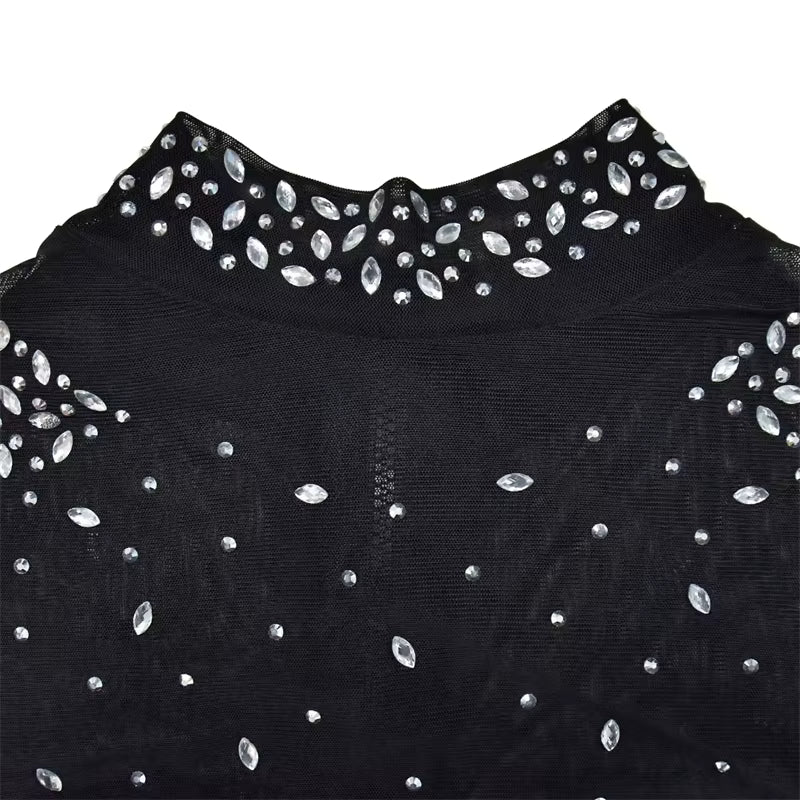 Photo Op Sheer Rhinestone Crop Top and Pants Set