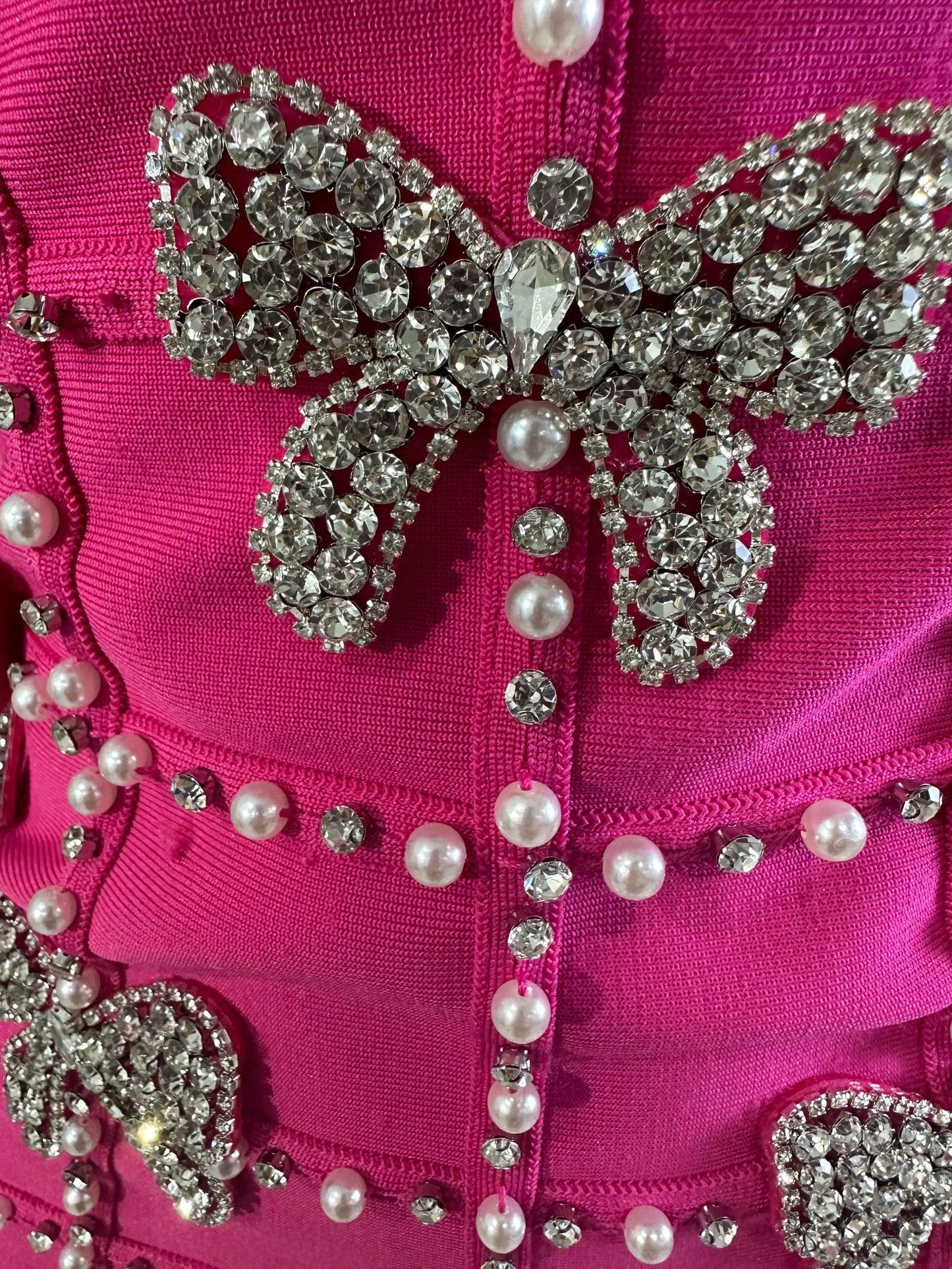 Rhinestone Bows and Pearls Mini Dress