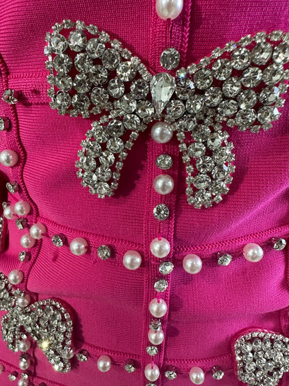 Rhinestone Bows and Pearls Mini Dress