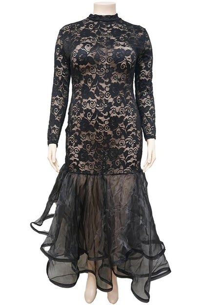 Lace Mermaid Ruffle Hem Maxi Dress