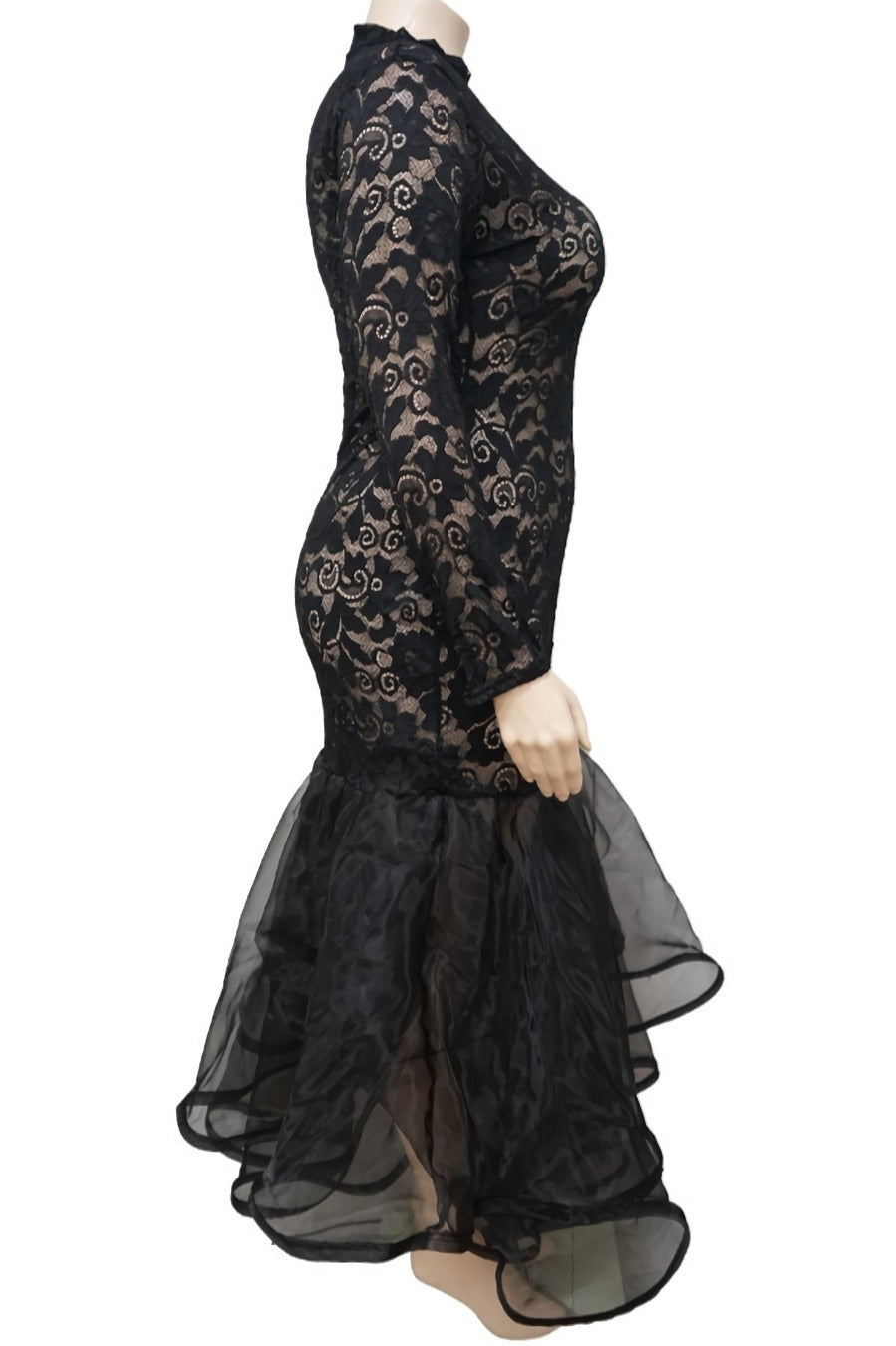 Lace Mermaid Ruffle Hem Maxi Dress