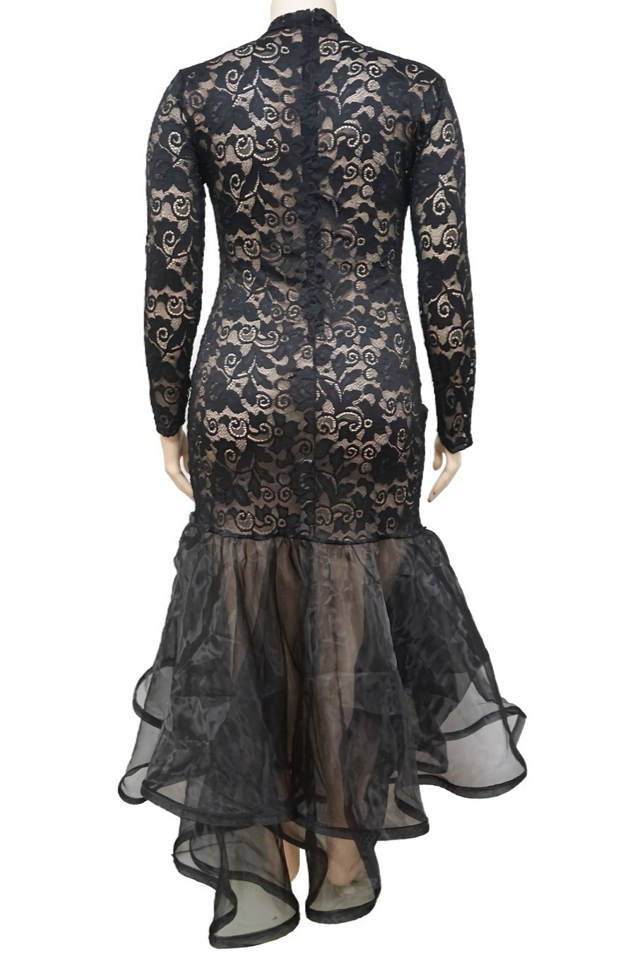 Lace Mermaid Ruffle Hem Maxi Dress
