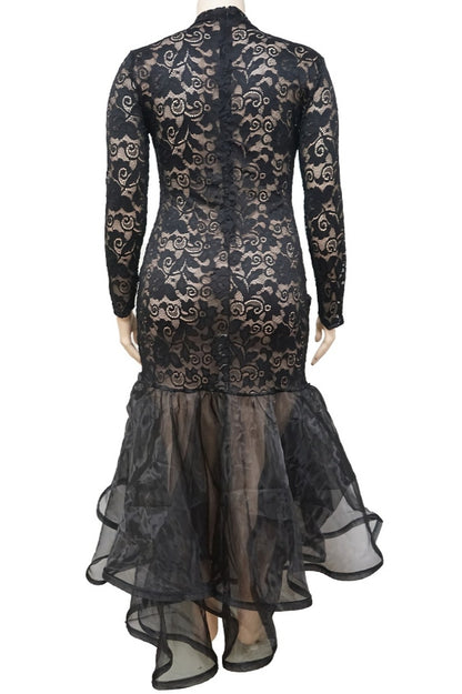 Lace Mermaid Ruffle Hem Maxi Dress