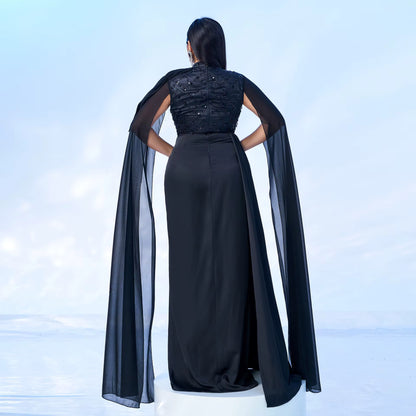 Plus Size Black Angel High Slit Sequin Floor Length Dress