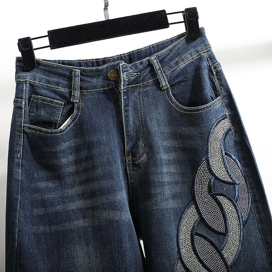 Rhinestone Hollow High Waist Jeans