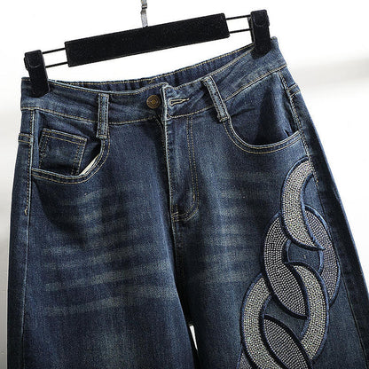 Rhinestone Hollow High Waist Jeans