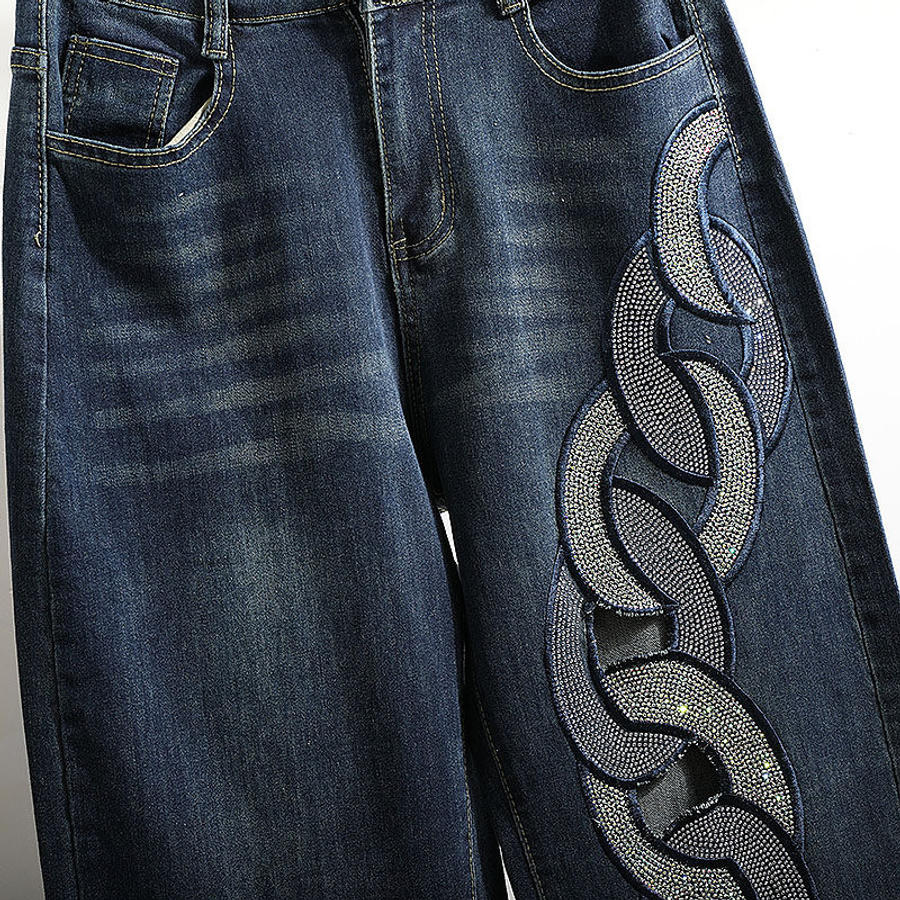 Rhinestone Hollow High Waist Jeans
