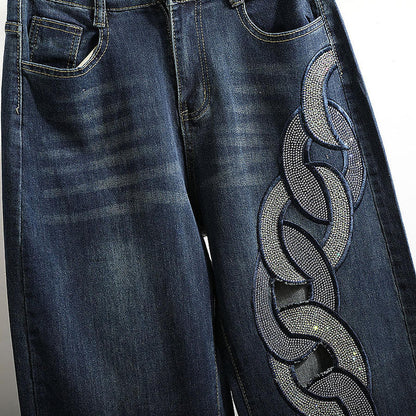 Rhinestone Hollow High Waist Jeans