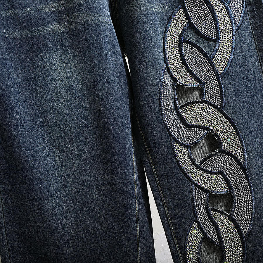 Rhinestone Hollow High Waist Jeans