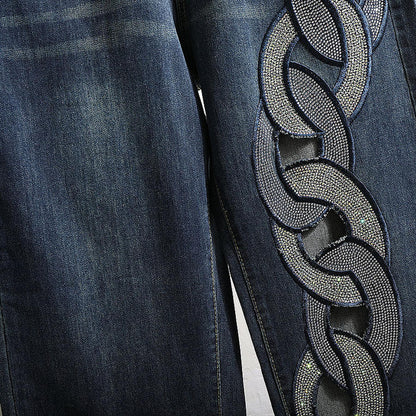Rhinestone Hollow High Waist Jeans