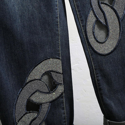 Rhinestone Hollow High Waist Jeans