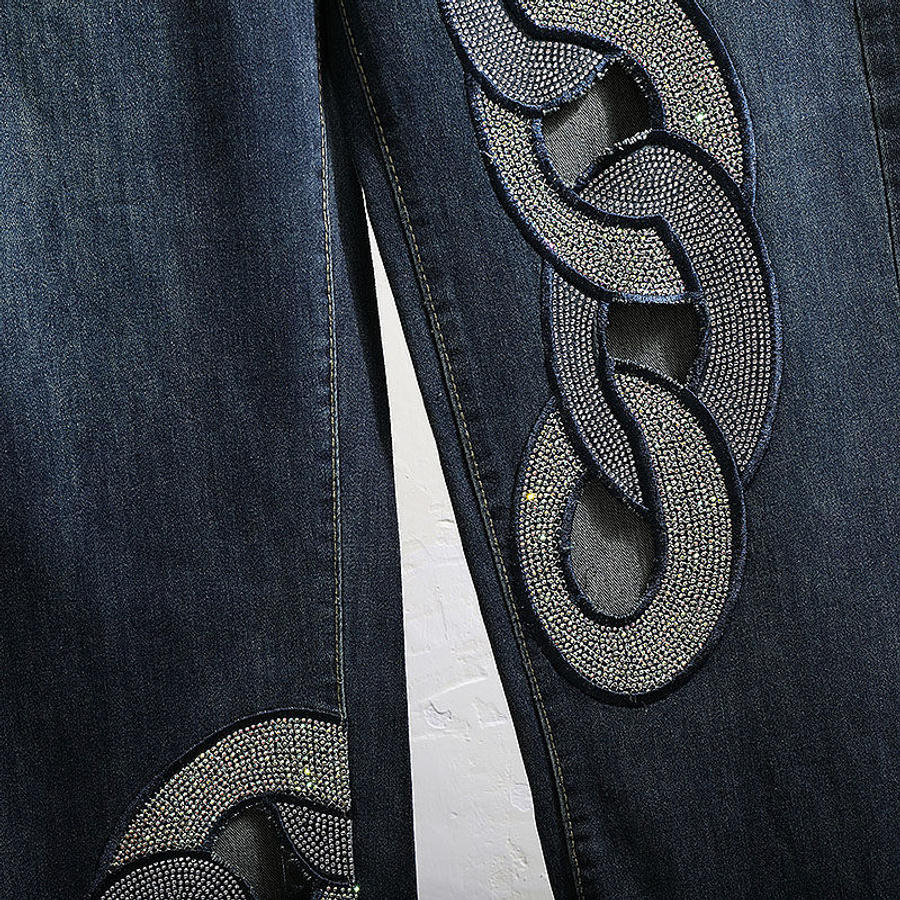 Rhinestone Hollow High Waist Jeans