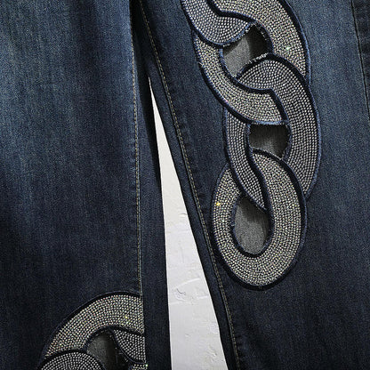 Rhinestone Hollow High Waist Jeans