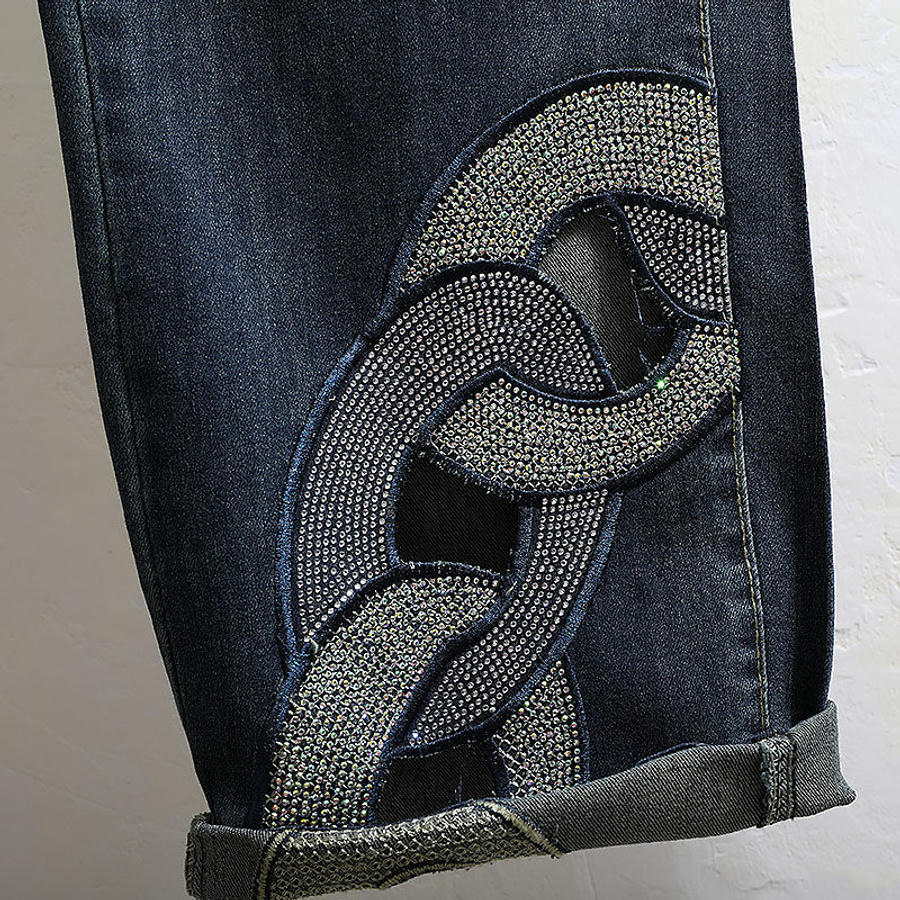 Rhinestone Hollow High Waist Jeans