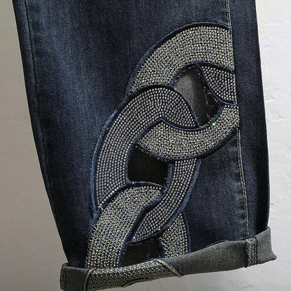 Rhinestone Hollow High Waist Jeans