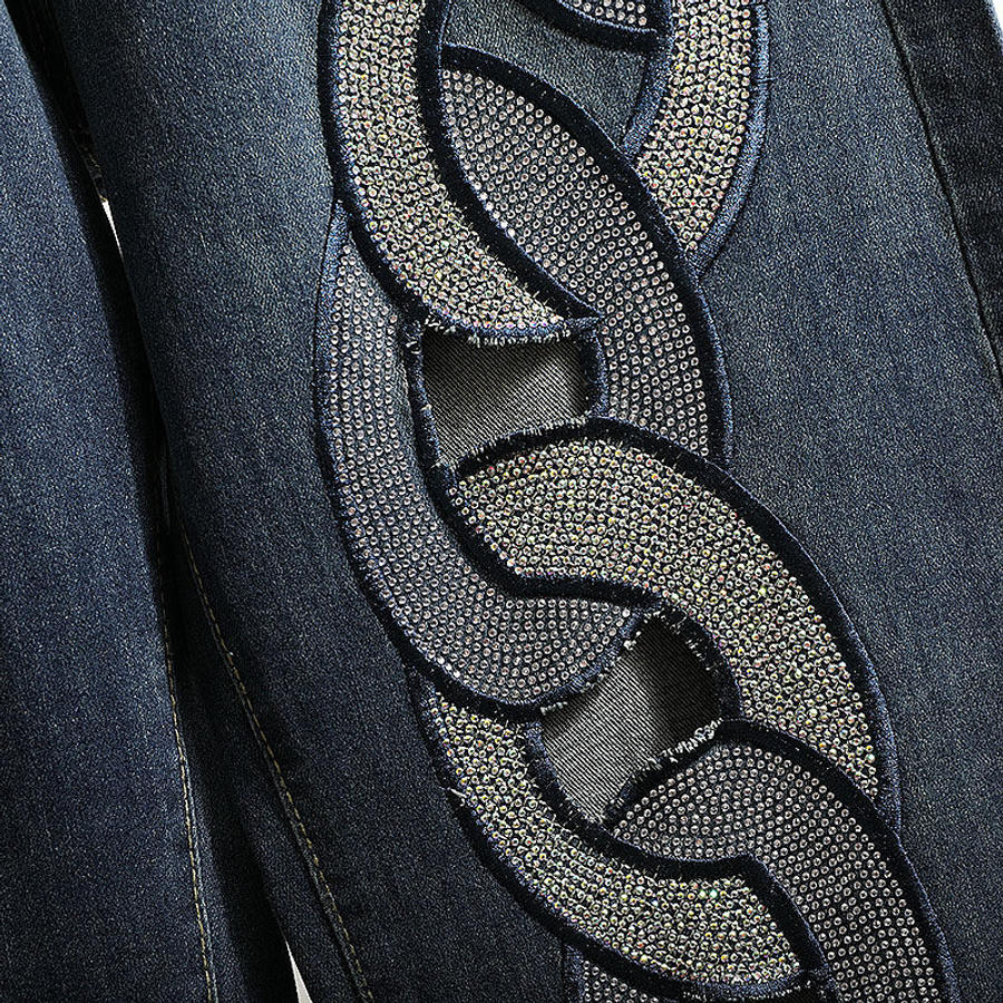 Rhinestone Hollow High Waist Jeans