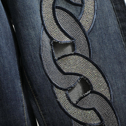 Rhinestone Hollow High Waist Jeans