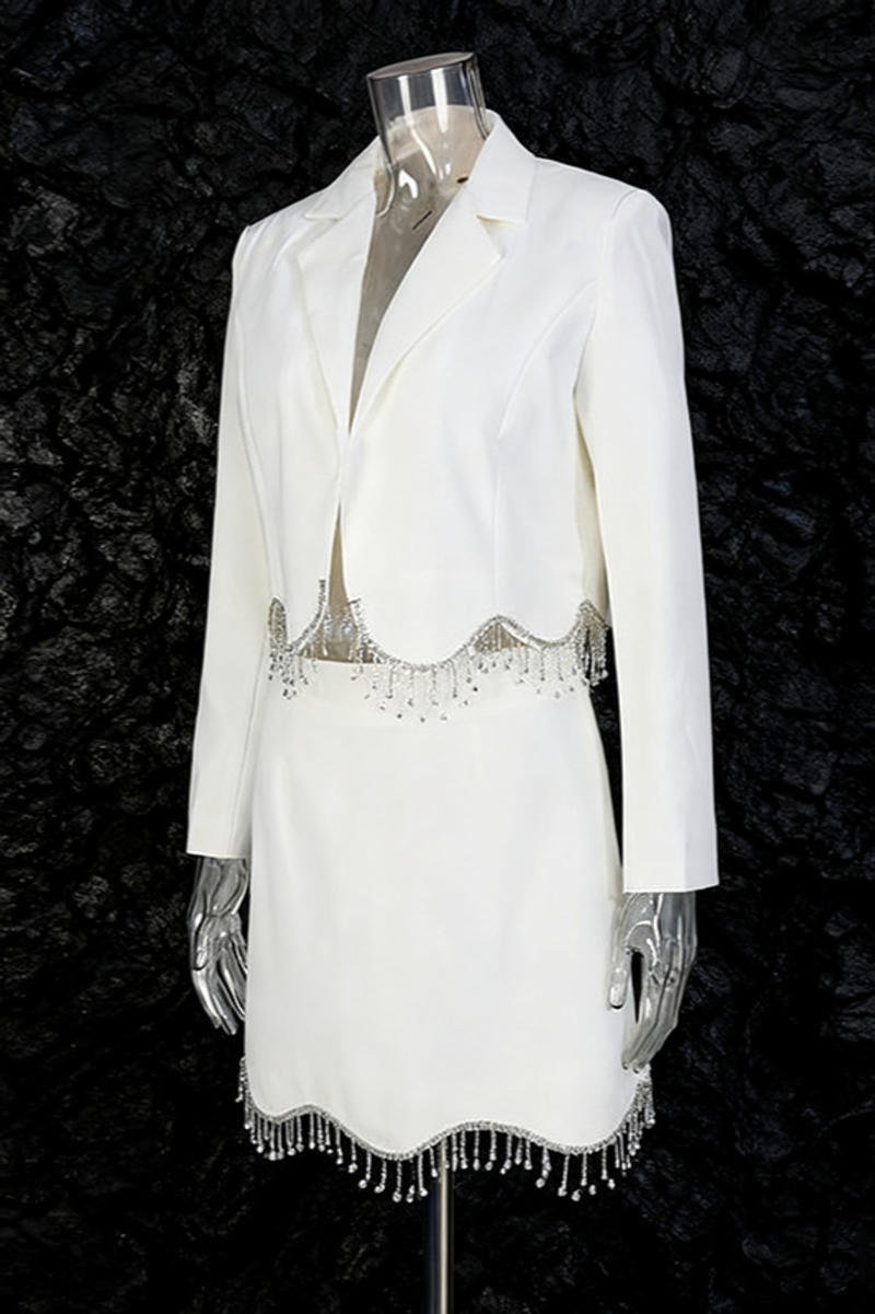 Crystal Fringe Blazer & Mini Skirt Two-Piece Set