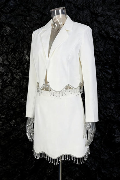 Crystal Fringe Blazer & Mini Skirt Two-Piece Set
