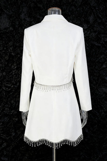 Crystal Fringe Blazer & Mini Skirt Two-Piece Set
