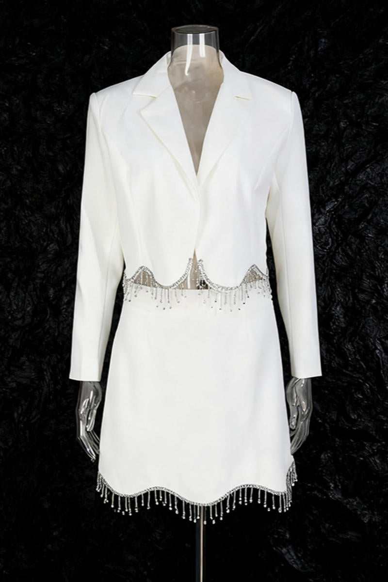 Crystal Fringe Blazer & Mini Skirt Two-Piece Set