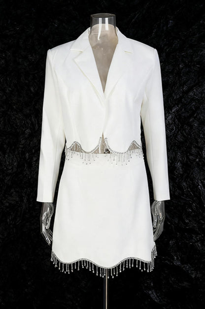 Crystal Fringe Blazer & Mini Skirt Two-Piece Set