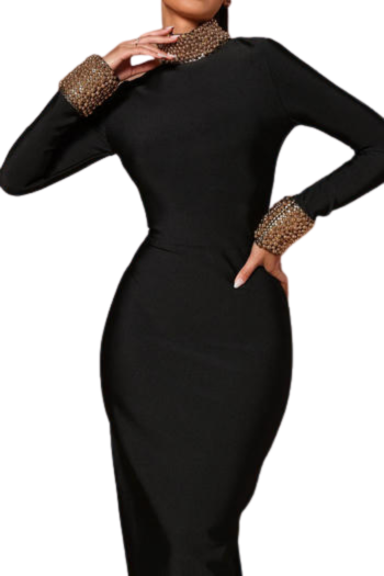 High Neck Gold Pearl Decor Backless Maxi Dress