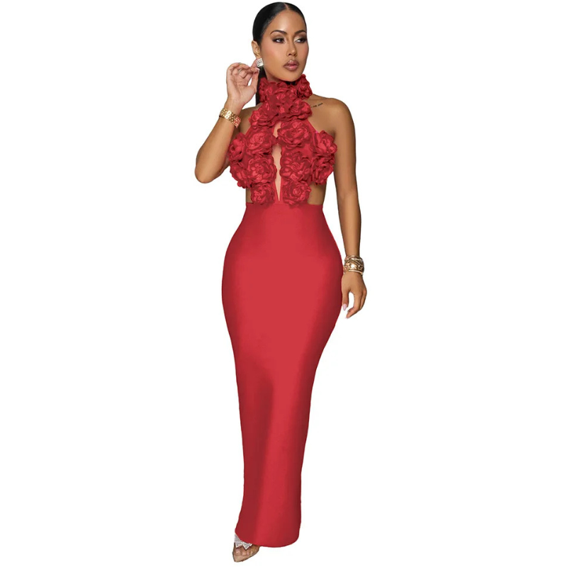 Bed of Roses Halter Maxi Dress