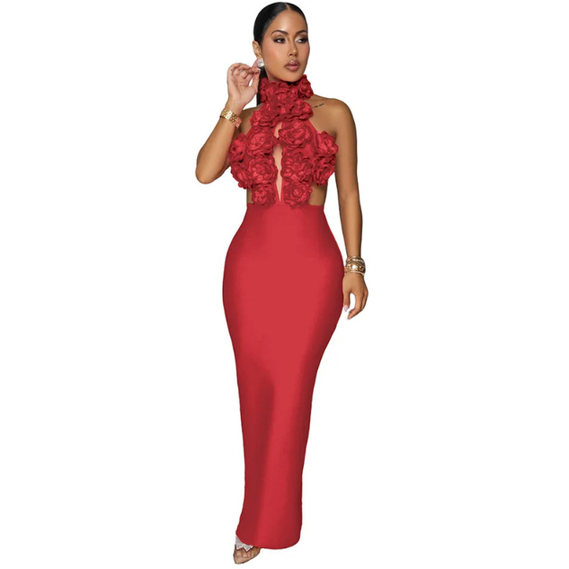 Bed of Roses Halter Maxi Dress
