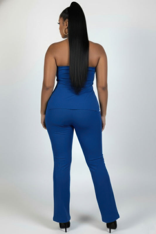 Plus Size Ultra-fine Ribbed Slit Tube Top & High-waist Flare Pants Set image 3