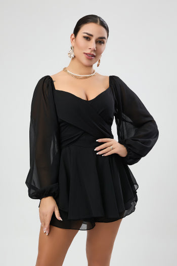 Plus Size Chiffon V Neck Playsuit