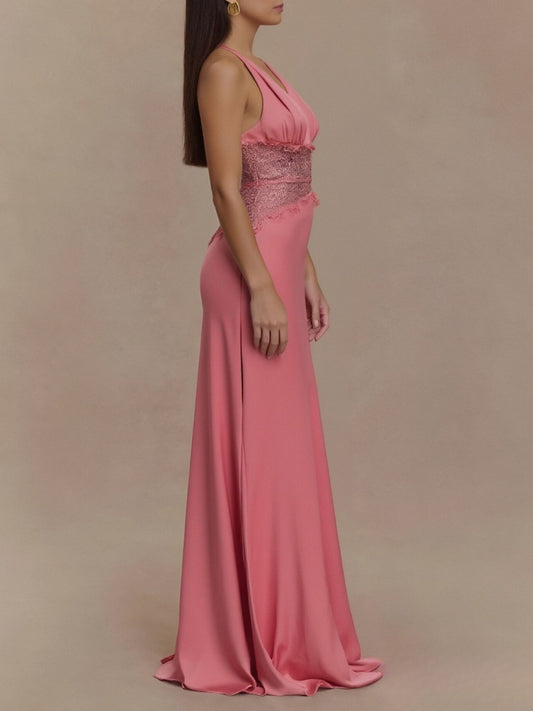 Halter Neck Lace Trimmed Maxi Dress image 2