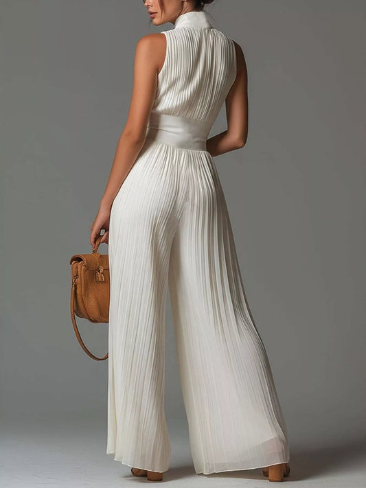 Sleeveless Pleated Jumpsuit with Front Zipper image 2