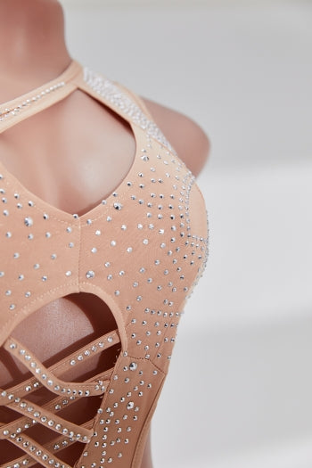 Sparkling Rhinestone One-Shoulder Cutout Mini Dress – High Stretch Plus Size