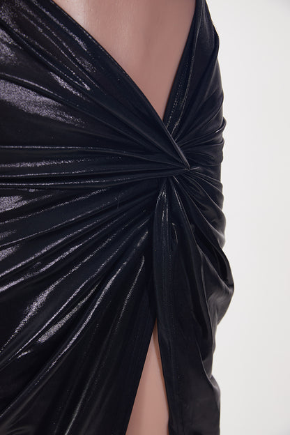 Twisted Tales High Slit Midi Dress-Black