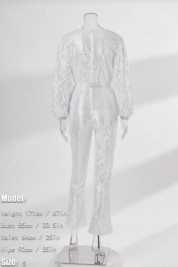 Sparkling Sequin V-Neck Plus Size Jumpsuit with Belt for Festive Occasions