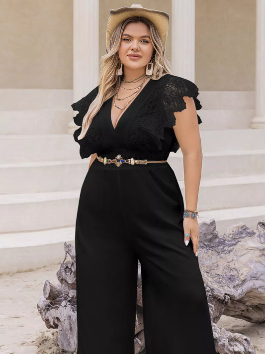 Plus Size Lace Cap Sleeve Wide Leg Jumpsuit image 2