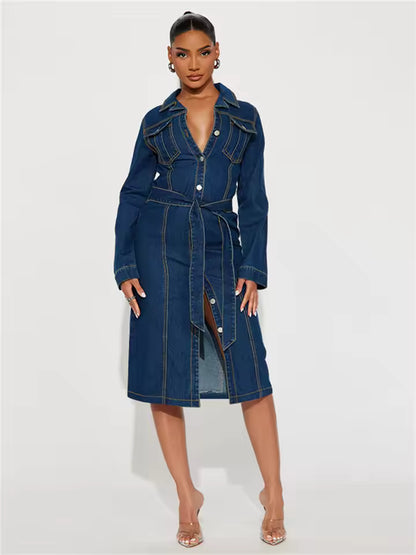 Denim Midi Dress with Adjustable Belt
