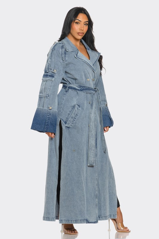 Denim trench coat