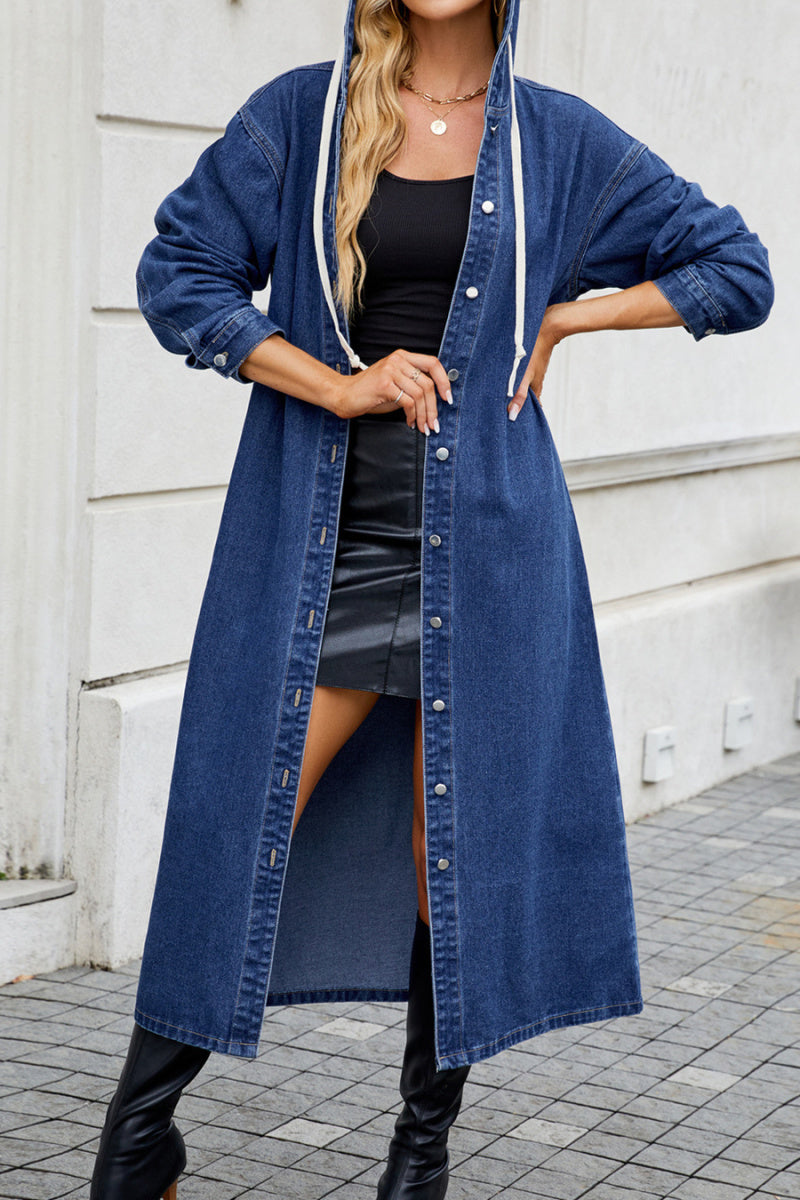 Hooded Maxi Denim Cardigan Jacket