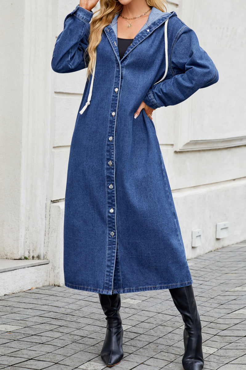 Hooded Maxi Denim Cardigan Jacket