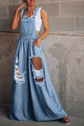 distressed wide leg denim jumpsuit