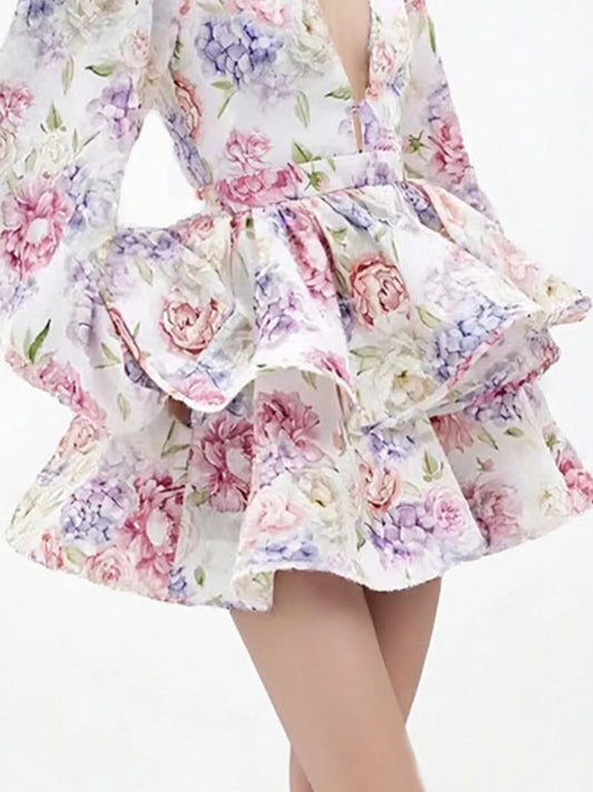 Floral Print Ruffle Layered Mini Dress image 3