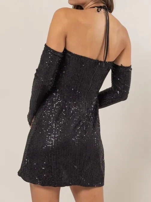 Sequin Rosette Halter Mini Dress image 2
