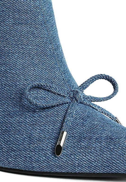 Flapper Bow Detail Denim Ankle Boots image 2