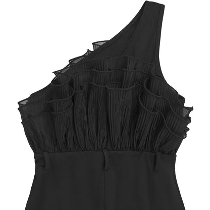 One-Shoulder Ruffled Wide-Leg Jumpsuit