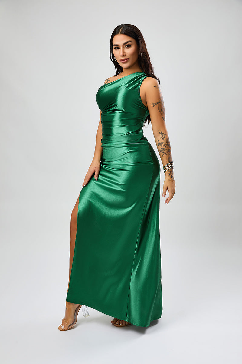 Satin Siren One-Shoulder Maxi Dress